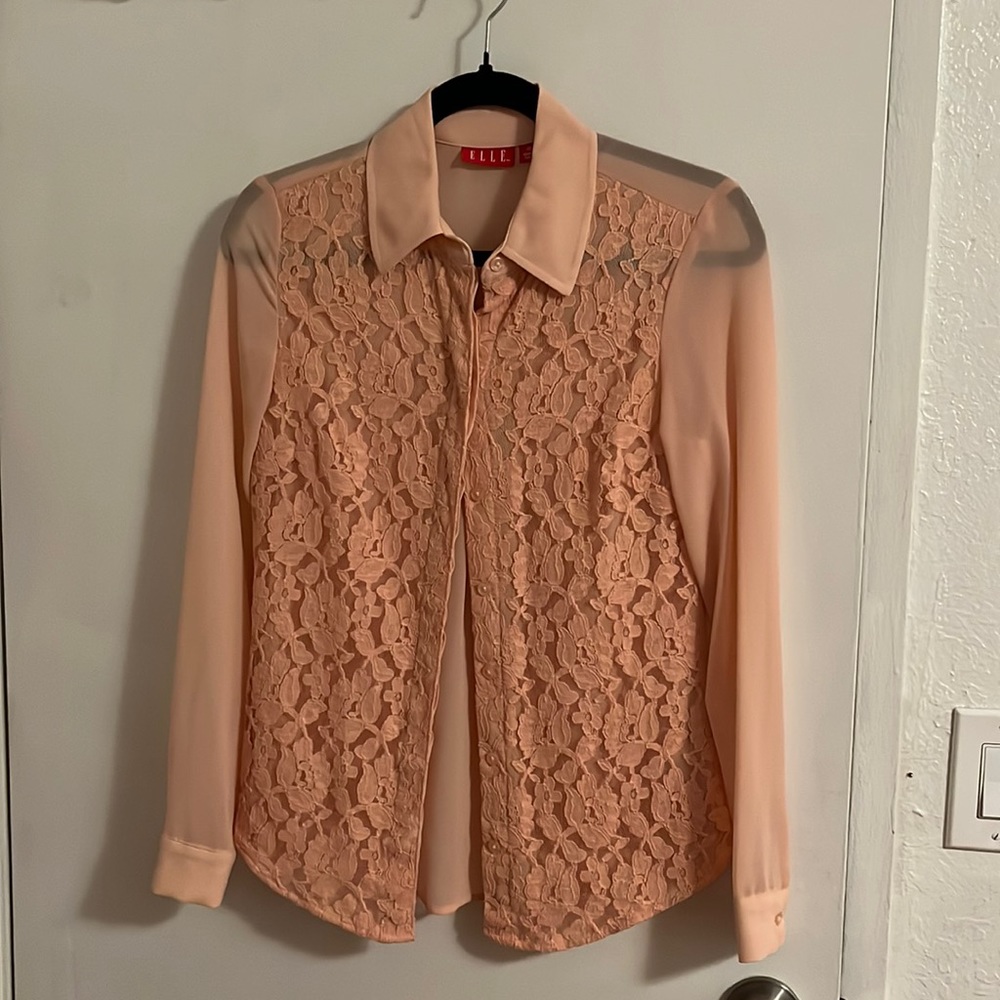 Elle Peach Lace Blouse XS
